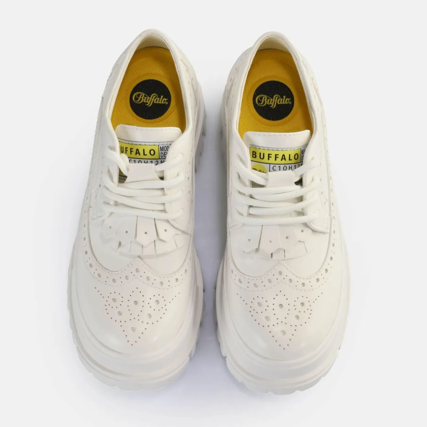 BUFFALO Vegan Shoes^Aspha Brogue Loafers Vegan White