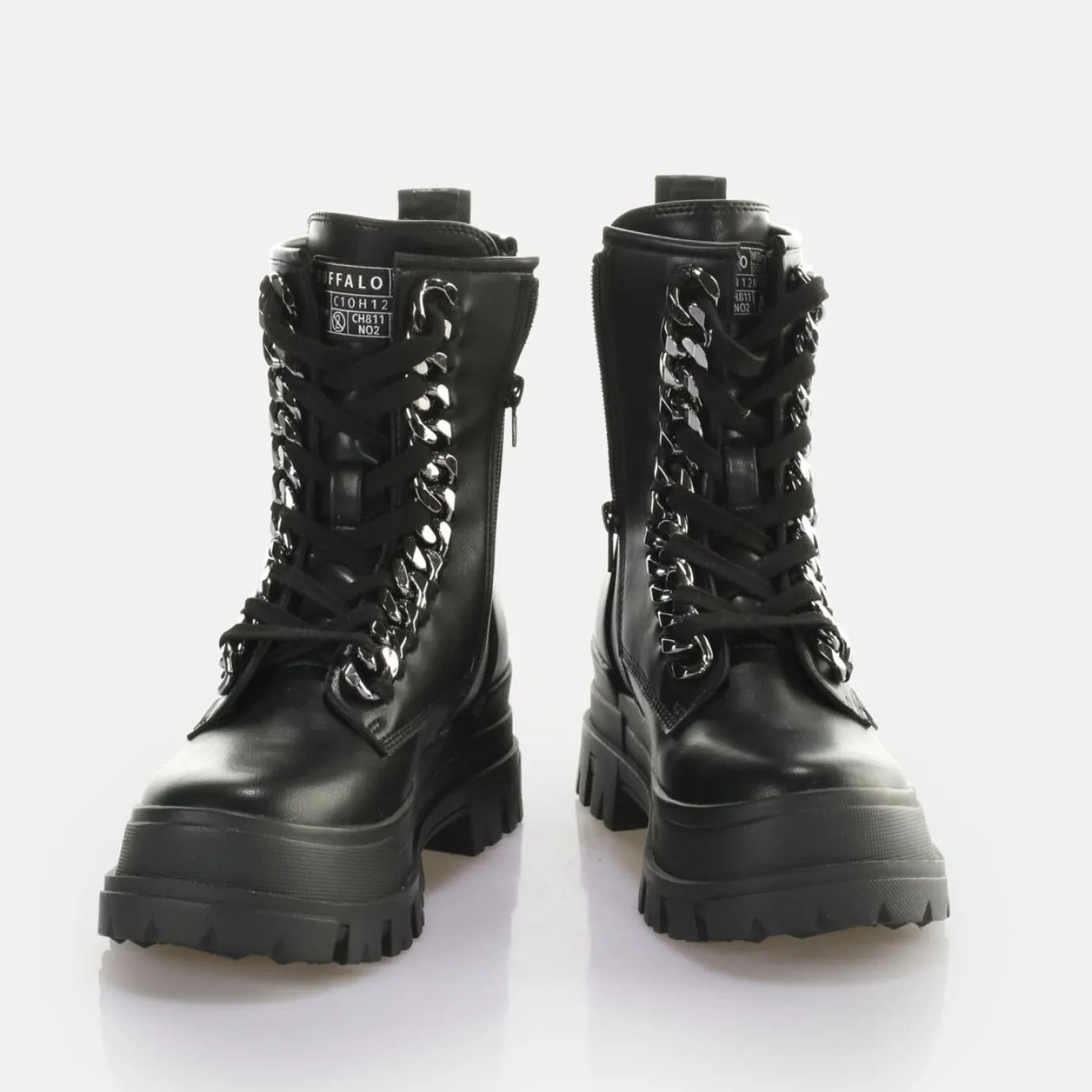 BUFFALO Ankle Boots^Aspha Chain Laceup Mid Ankle-Boot Vegan Black