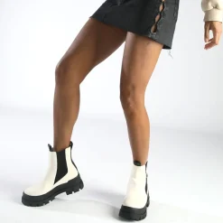 BUFFALO Vegan Shoes^Aspha Chelsea Mid Ankle Boot Vegan Weis/Schwarz