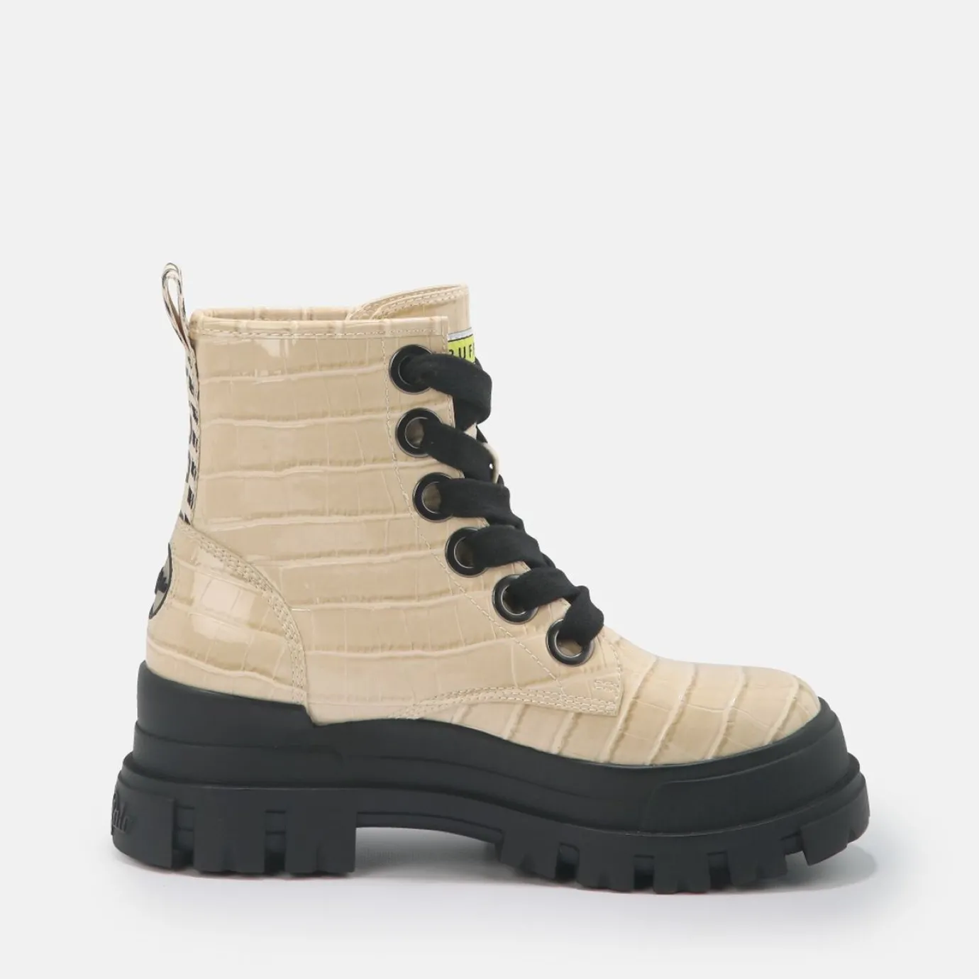 BUFFALO Ankle Boots^Aspha Lace Up Hi Bootie Flat Vegan Beige